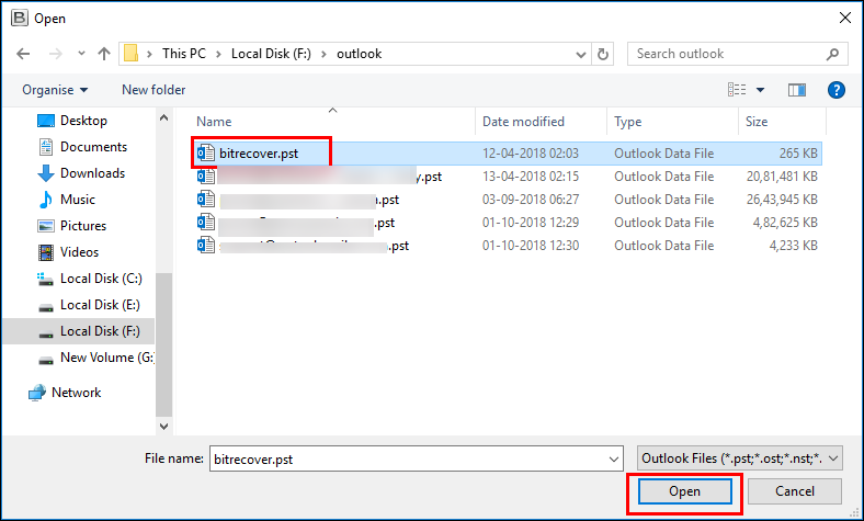 load PST files from stored location