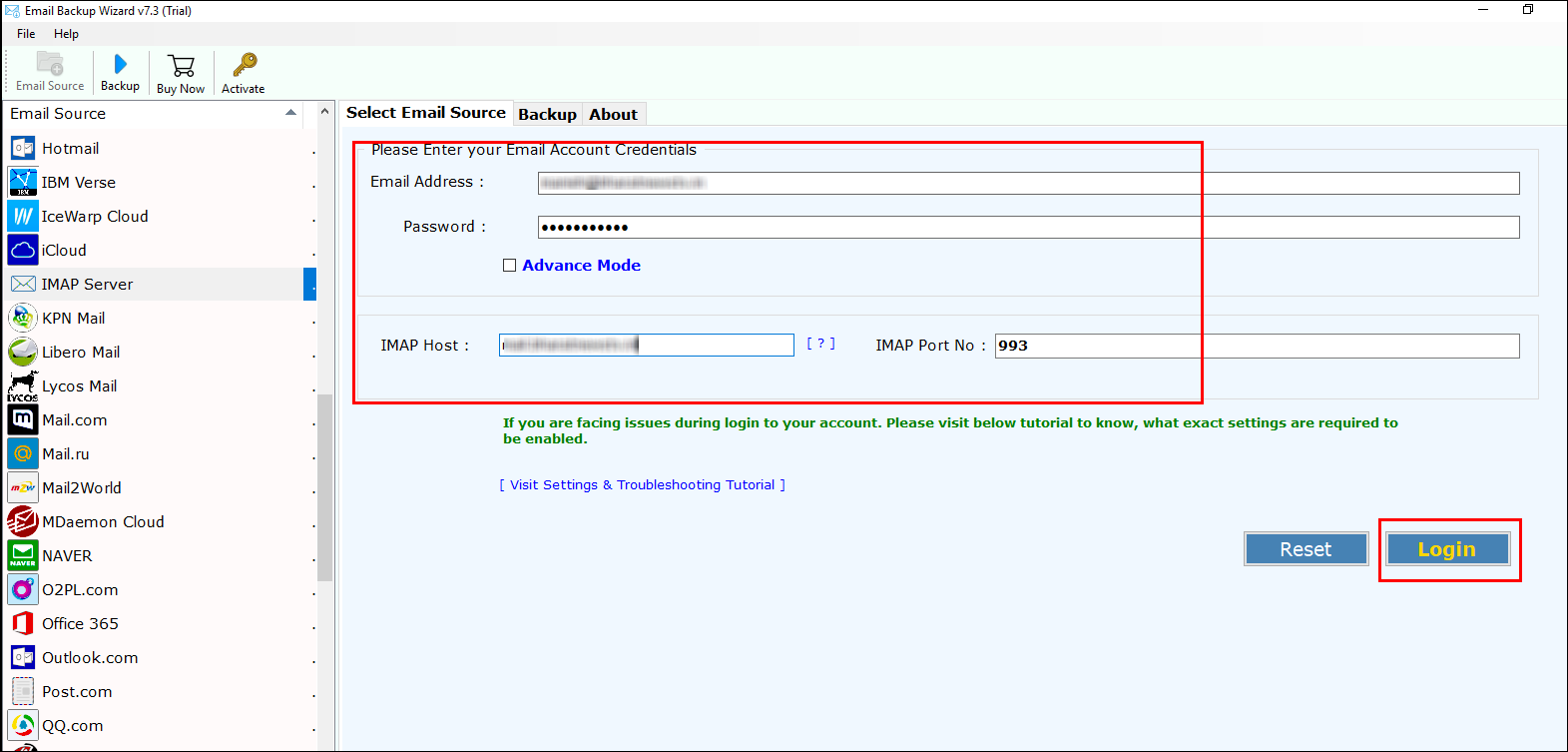 Enter credentials of your Webmail