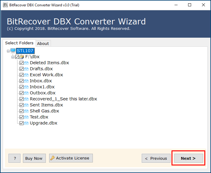 Check the desired file to convert dbx files to pdf