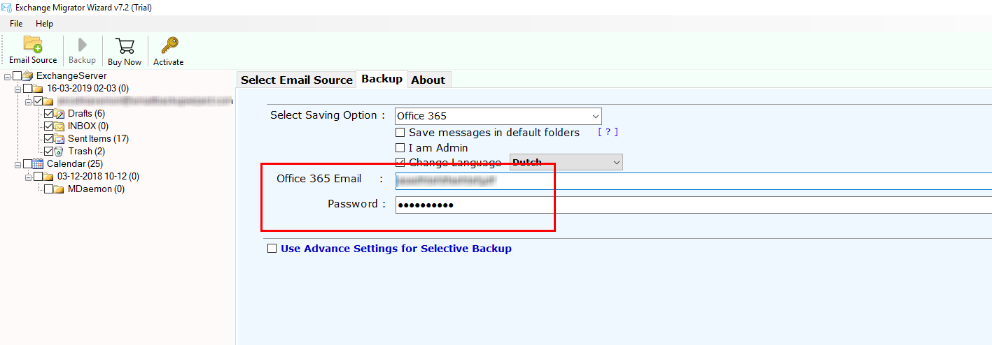 save Exchange emails in MS Office 365
