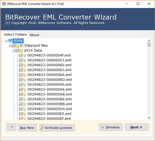 select eml files for conversion