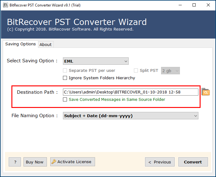 select destination path