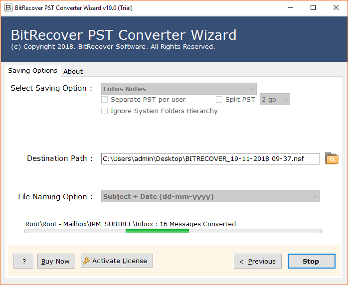 pst to nsf conversion starts